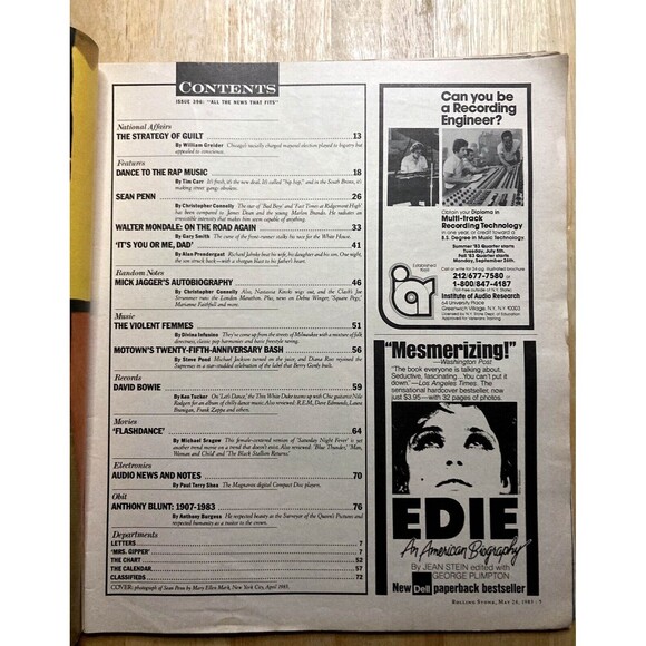 Rolling Stone Magazine No. 396 • Bad Boy Sean Penn • May 1983 • Rap Music - Picture 2 of 7